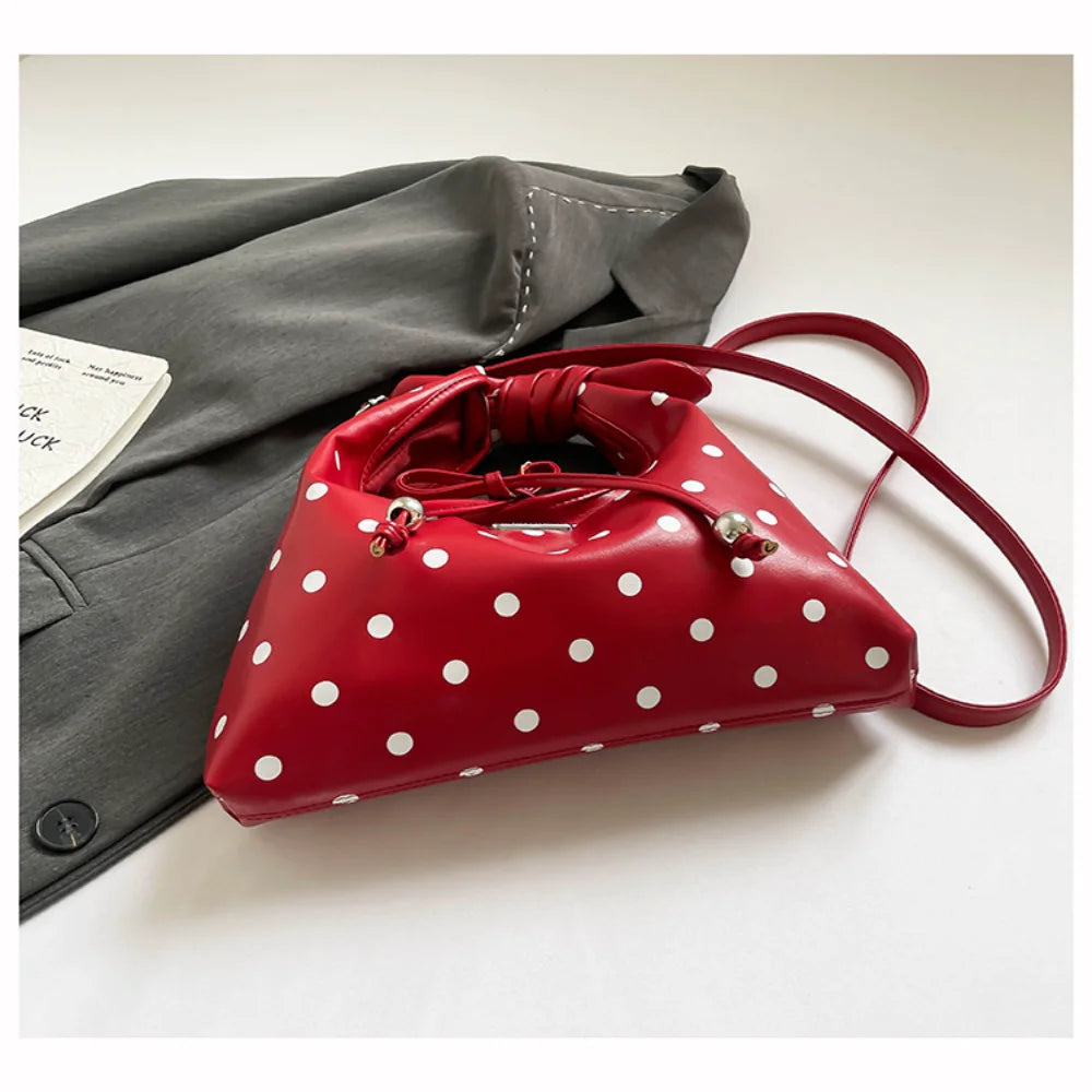 Sac polyvalent pour femme : sac à bandoulière en cuir rétro avec nœud, porté croisé, modèle original à pois, idéal pour le quotidien et les sorties décontractées.
