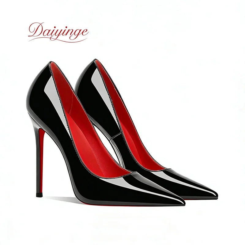 Chaussures pour femme tendance 2026 – Escarpins de luxe à talons aiguilles (12 cm), bout pointu et semelles rouges – Confortables, idéales pour soirées, cérémonies et mariages