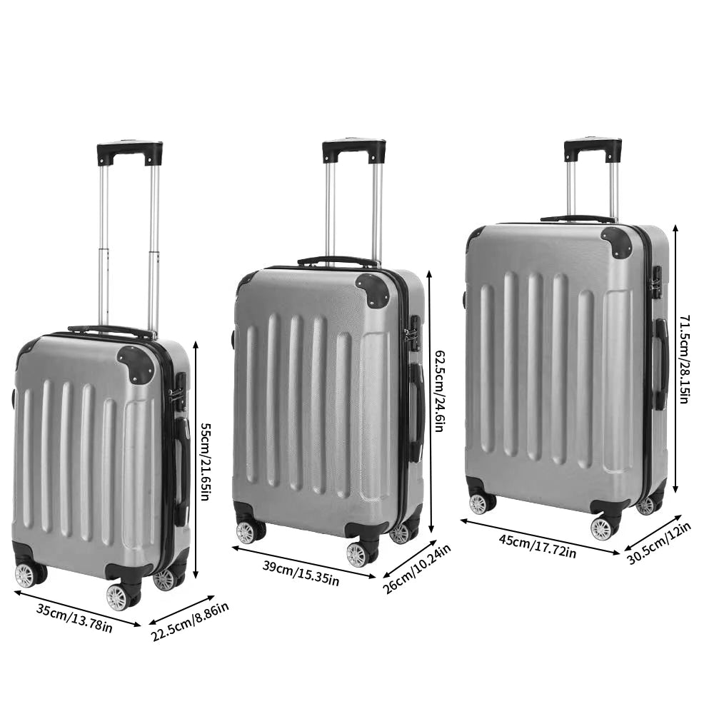 3-piece suitcase set 20-24- 28" Set ABS hard shell travel luggage set 4 wheels zipper telescopic pull rod M-L-XL set Black