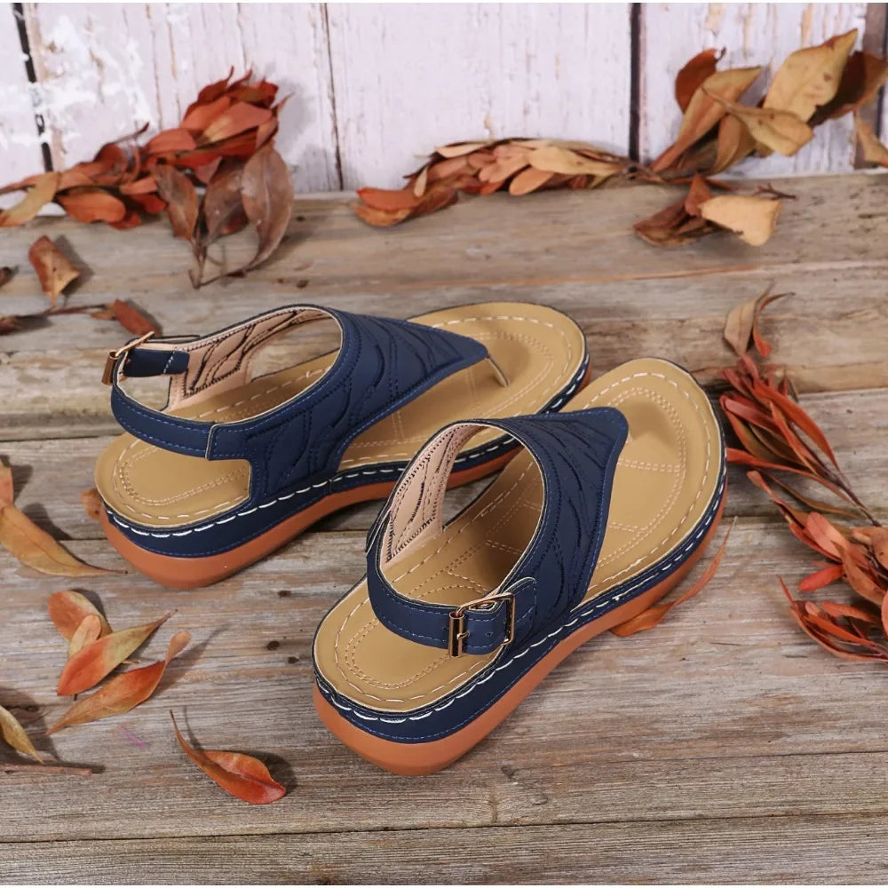 Sandales pour femme style romain à bride et boucle – Respirantes, légères, à plateforme et bout ouvert – Tailles 36 à 43