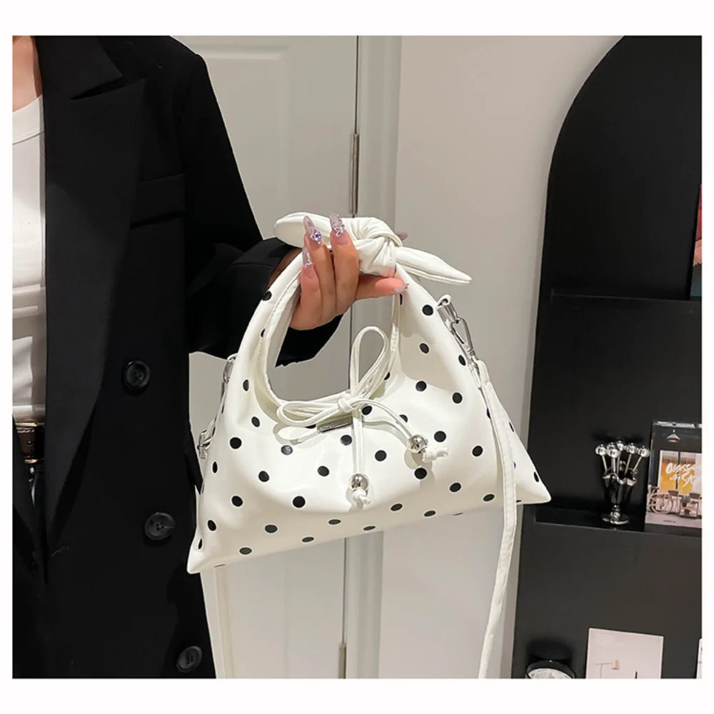 Sac polyvalent pour femme : sac à bandoulière en cuir rétro avec nœud, porté croisé, modèle original à pois, idéal pour le quotidien et les sorties décontractées.