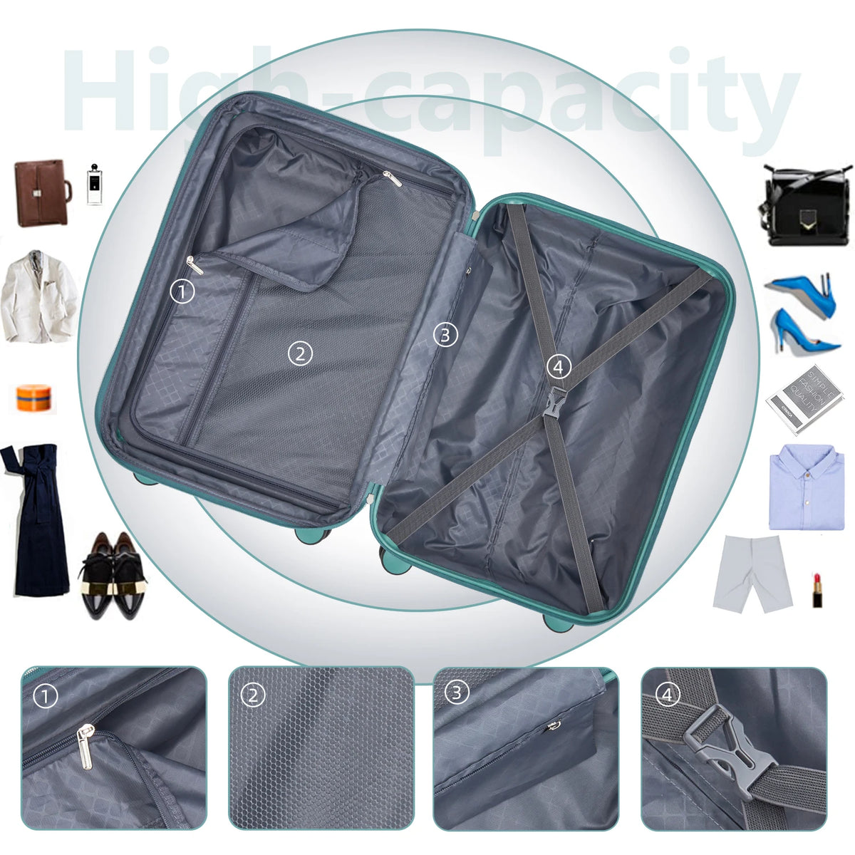 Luggage Sets 6 Piece with Spinner Wheels, Carry on Suitcase, Duffel Bag & Toiletry Bag, Lightweight Durable Rolling Luggage