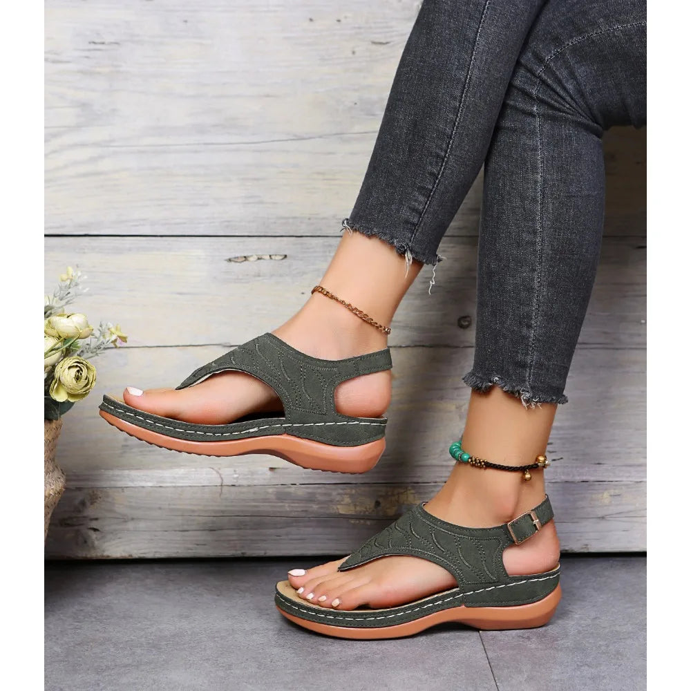 Sandales pour femme style romain à bride et boucle – Respirantes, légères, à plateforme et bout ouvert – Tailles 36 à 43