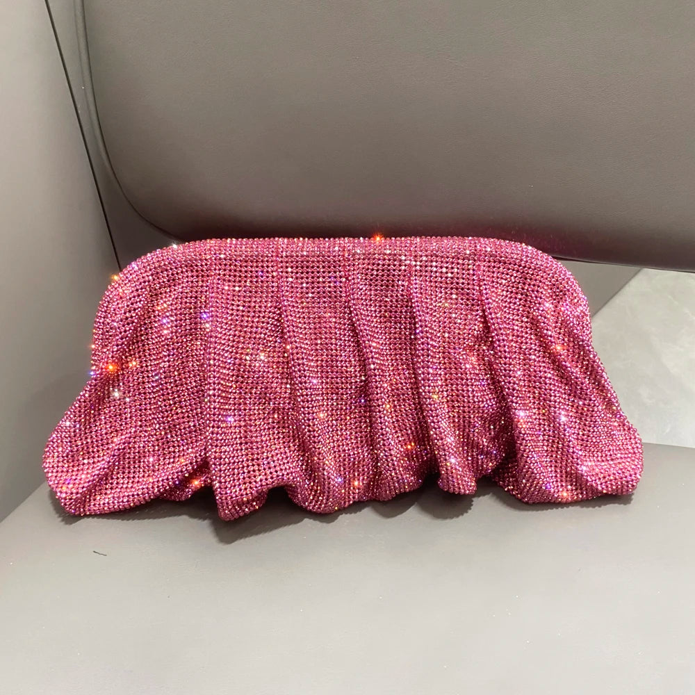Pochette de soirée faite main ornée de strass brillants – Sac à main de luxe plissé pour mariage et soirée – Haute qualité
