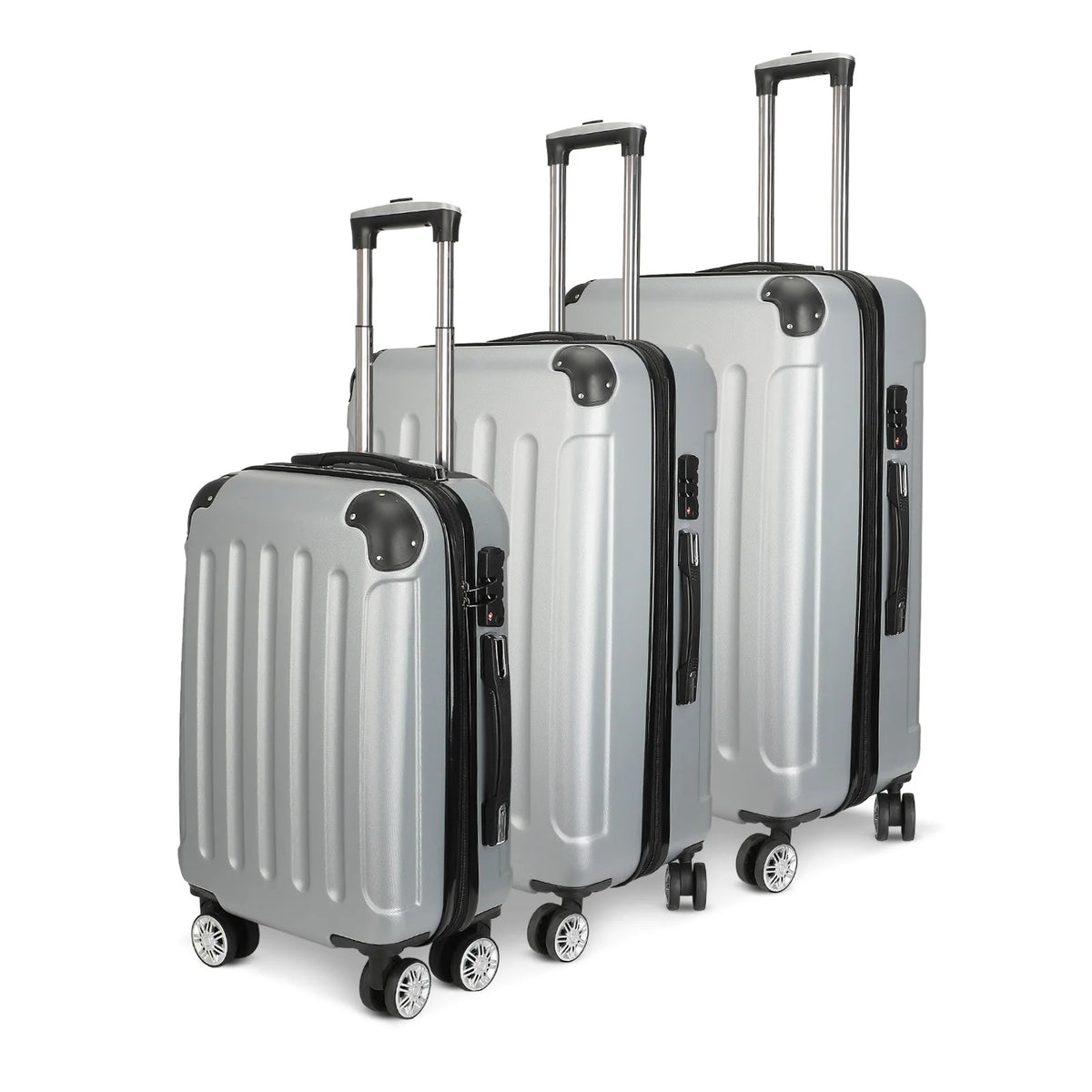 3-piece suitcase set 20-24- 28" Set ABS hard shell travel luggage set 4 wheels zipper telescopic pull rod M-L-XL set Black