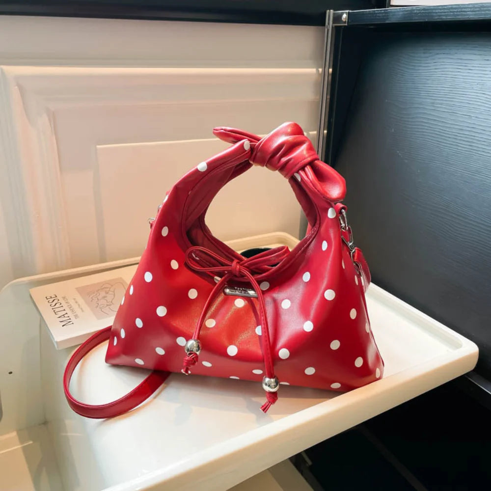 Sac polyvalent pour femme : sac à bandoulière en cuir rétro avec nœud, porté croisé, modèle original à pois, idéal pour le quotidien et les sorties décontractées.