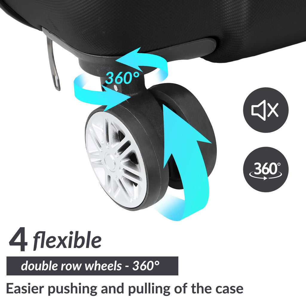 3-piece suitcase set 20-24- 28" Set ABS hard shell travel luggage set 4 wheels zipper telescopic pull rod M-L-XL set Black