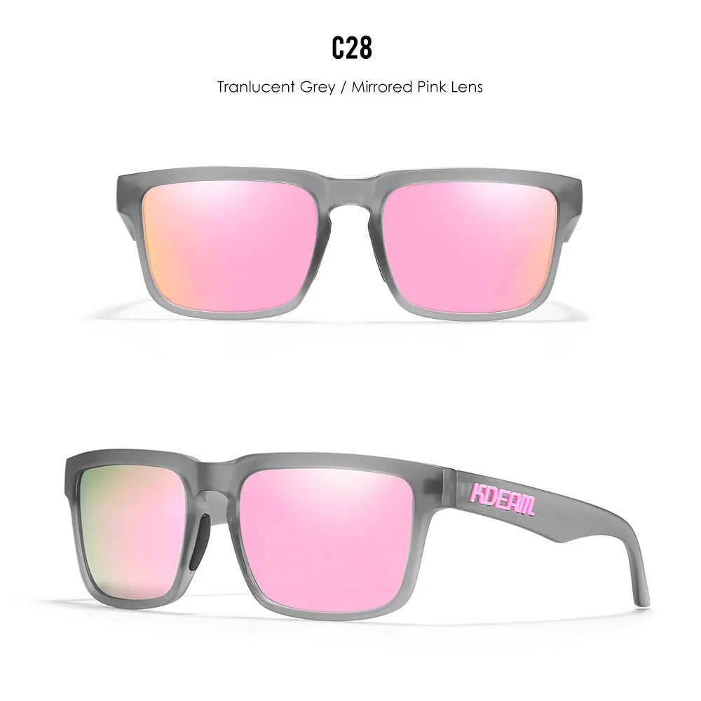 Nouvelles lunettes de soleil carrées pour hommes de la marque KDEAM – Haute qualité, style sportif, verres polarisés avec revêtement réfléchissant effet miroir.