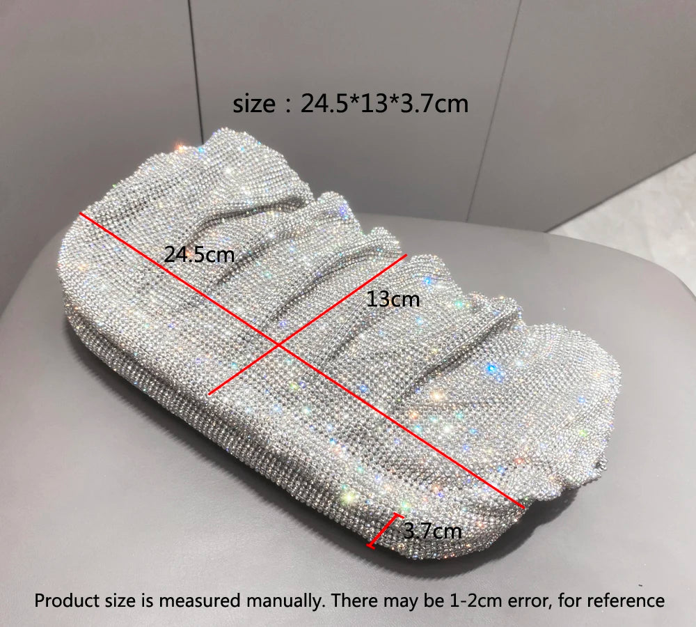 Pochette de soirée faite main ornée de strass brillants – Sac à main de luxe plissé pour mariage et soirée – Haute qualité