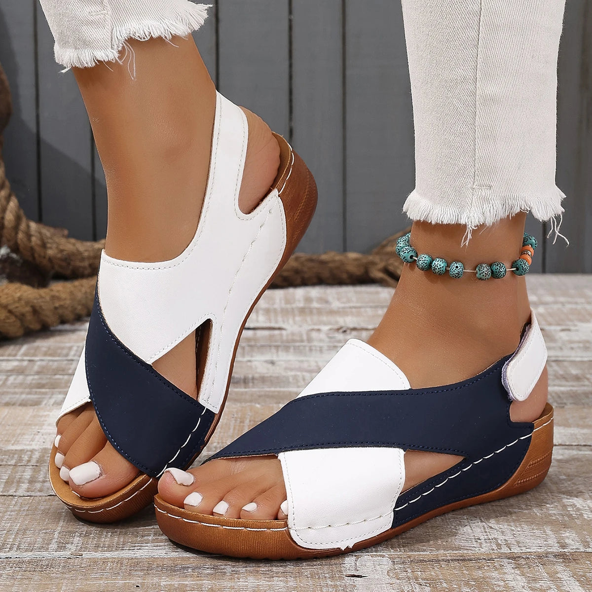 Sandales d'été pour femme, grandes tailles, chaussures de marche décontractées, sandales compensées, chaussures de soirée pour femme