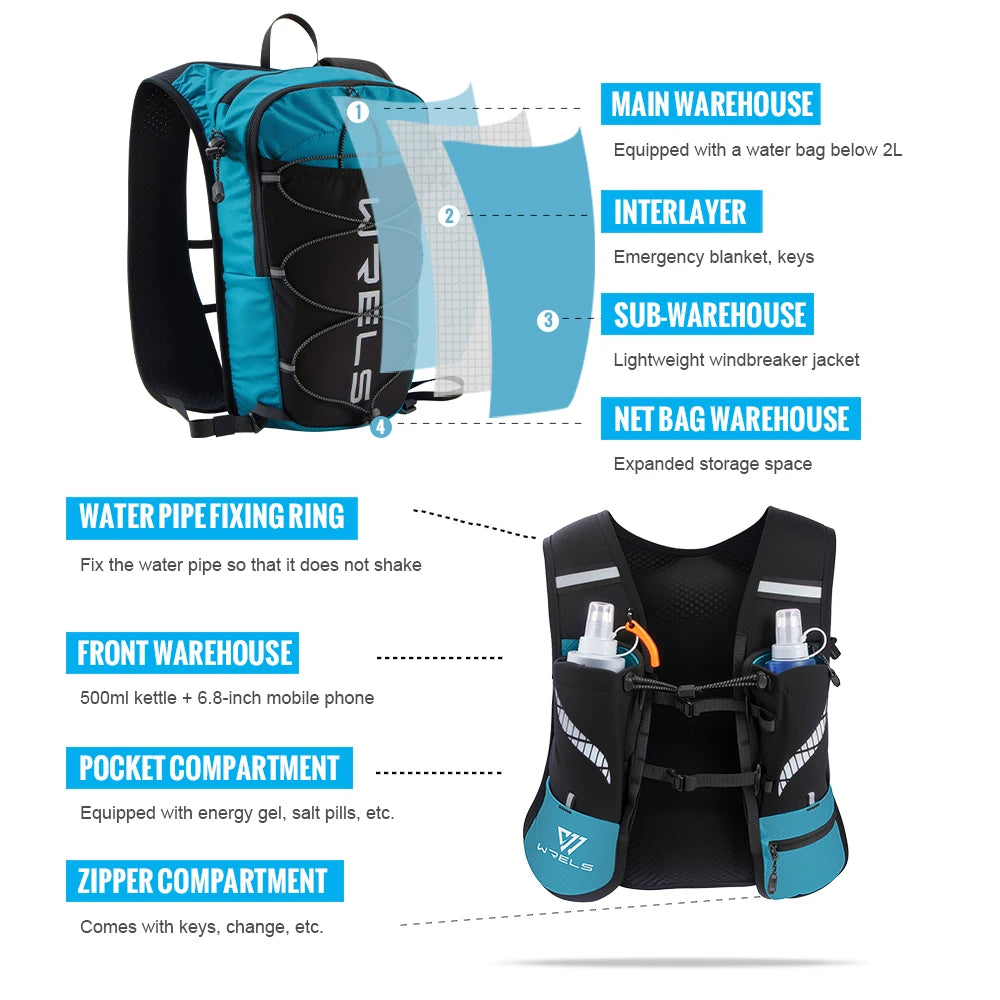 WRELS Outdoor Trail Running Jogging Backpack Ultralight Women Men Running Race Hydration Vest Running Bag For Marathon Hiking
