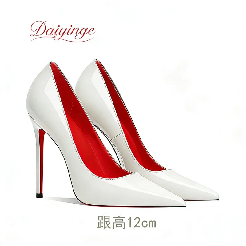 Chaussures pour femme tendance 2026 – Escarpins de luxe à talons aiguilles (12 cm), bout pointu et semelles rouges – Confortables, idéales pour soirées, cérémonies et mariages