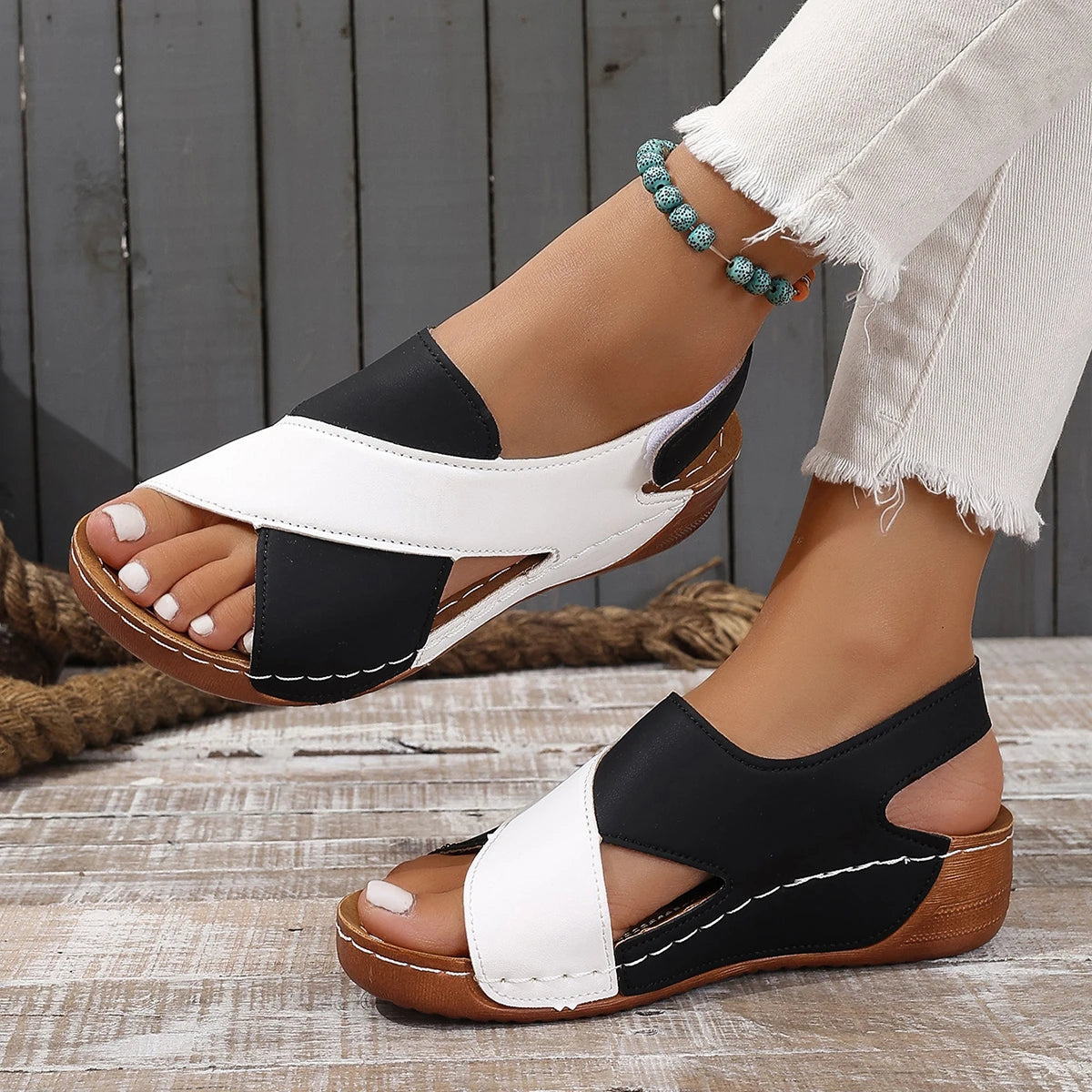 Sandales d'été pour femme, grandes tailles, chaussures de marche décontractées, sandales compensées, chaussures de soirée pour femme