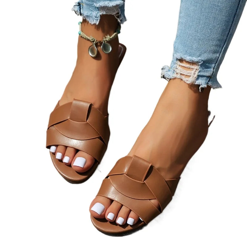 Sandales pour femme de luxe tendance 2026 – Modèle tressé confortable, style décontracté pour l'été, mules plates (grandes tailles disponibles)