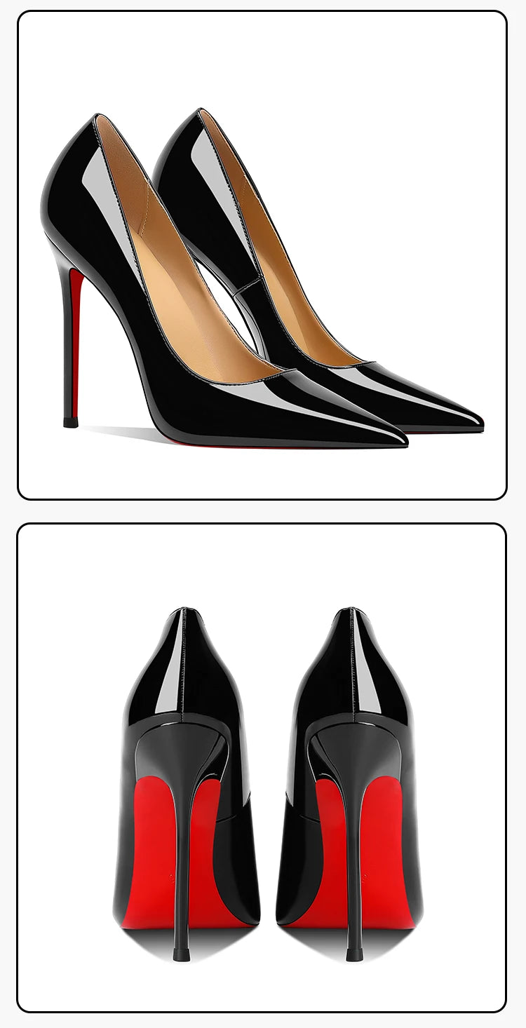 Chaussures pour femme tendance 2026 – Escarpins de luxe à talons aiguilles (12 cm), bout pointu et semelles rouges – Confortables, idéales pour soirées, cérémonies et mariages
