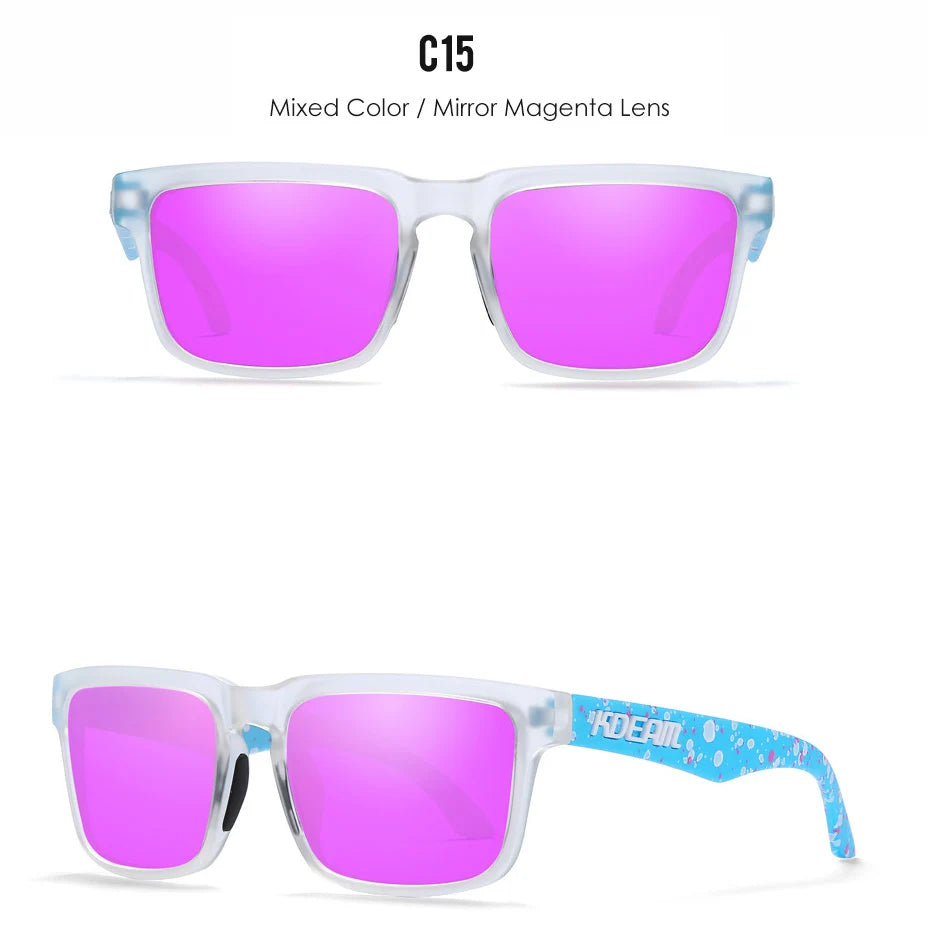 Nouvelles lunettes de soleil carrées pour hommes de la marque KDEAM – Haute qualité, style sportif, verres polarisés avec revêtement réfléchissant effet miroir.