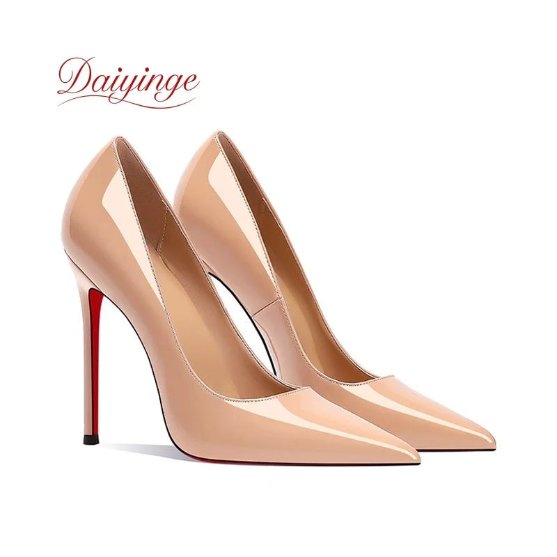 Chaussures pour femme tendance 2026 – Escarpins de luxe à talons aiguilles (12 cm), bout pointu et semelles rouges – Confortables, idéales pour soirées, cérémonies et mariages