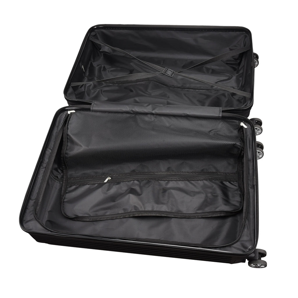 3-piece suitcase set 20-24- 28" Set ABS hard shell travel luggage set 4 wheels zipper telescopic pull rod M-L-XL set Black