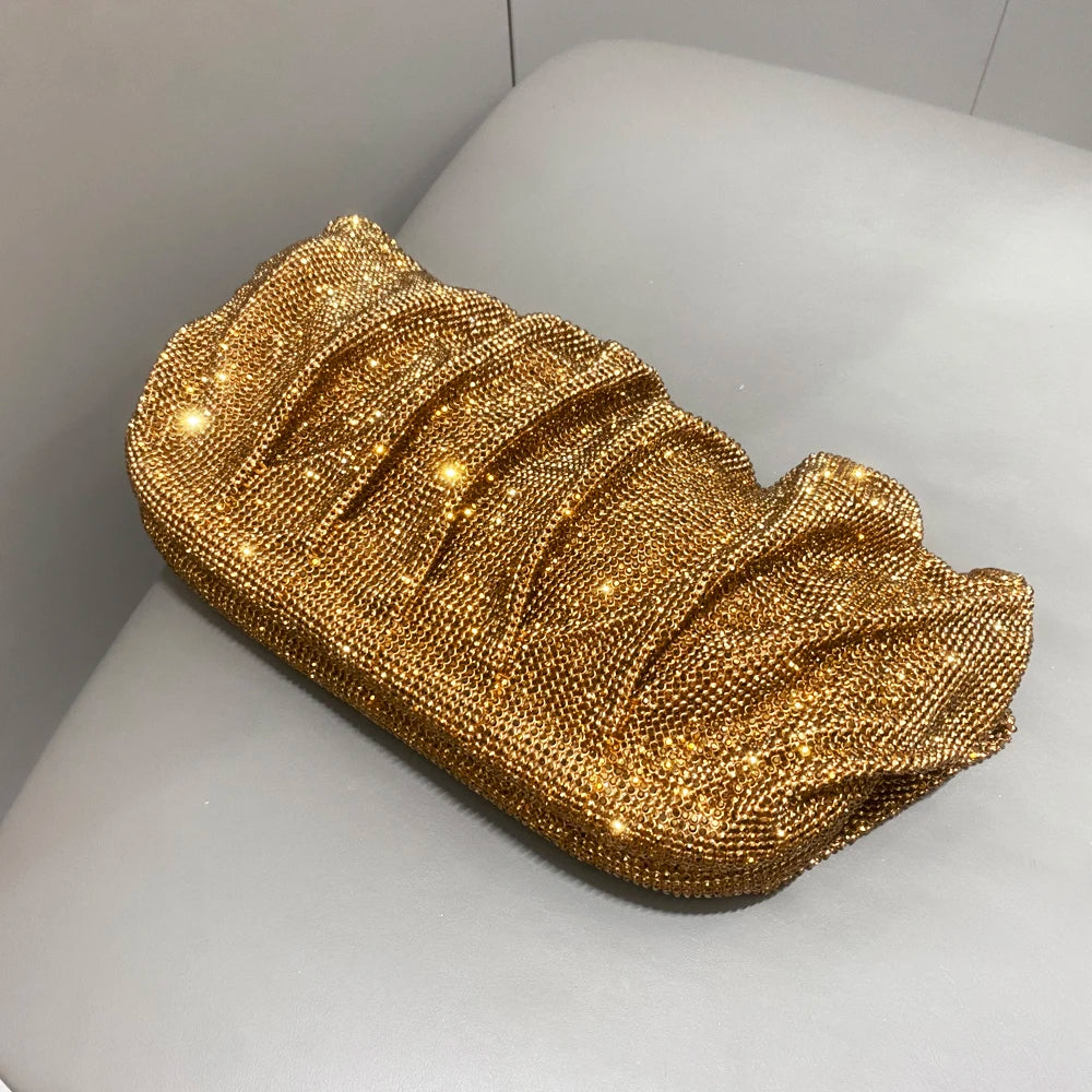 Pochette de soirée faite main ornée de strass brillants – Sac à main de luxe plissé pour mariage et soirée – Haute qualité