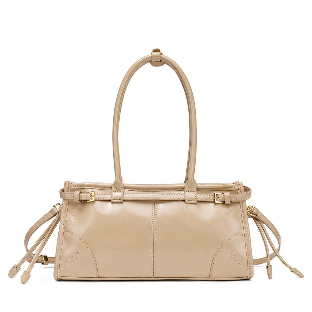 Nouveau sac bandoulière pour femme style Boston 2025 – Cuir souple effet huilé/ciré, design superposé, style moto chic