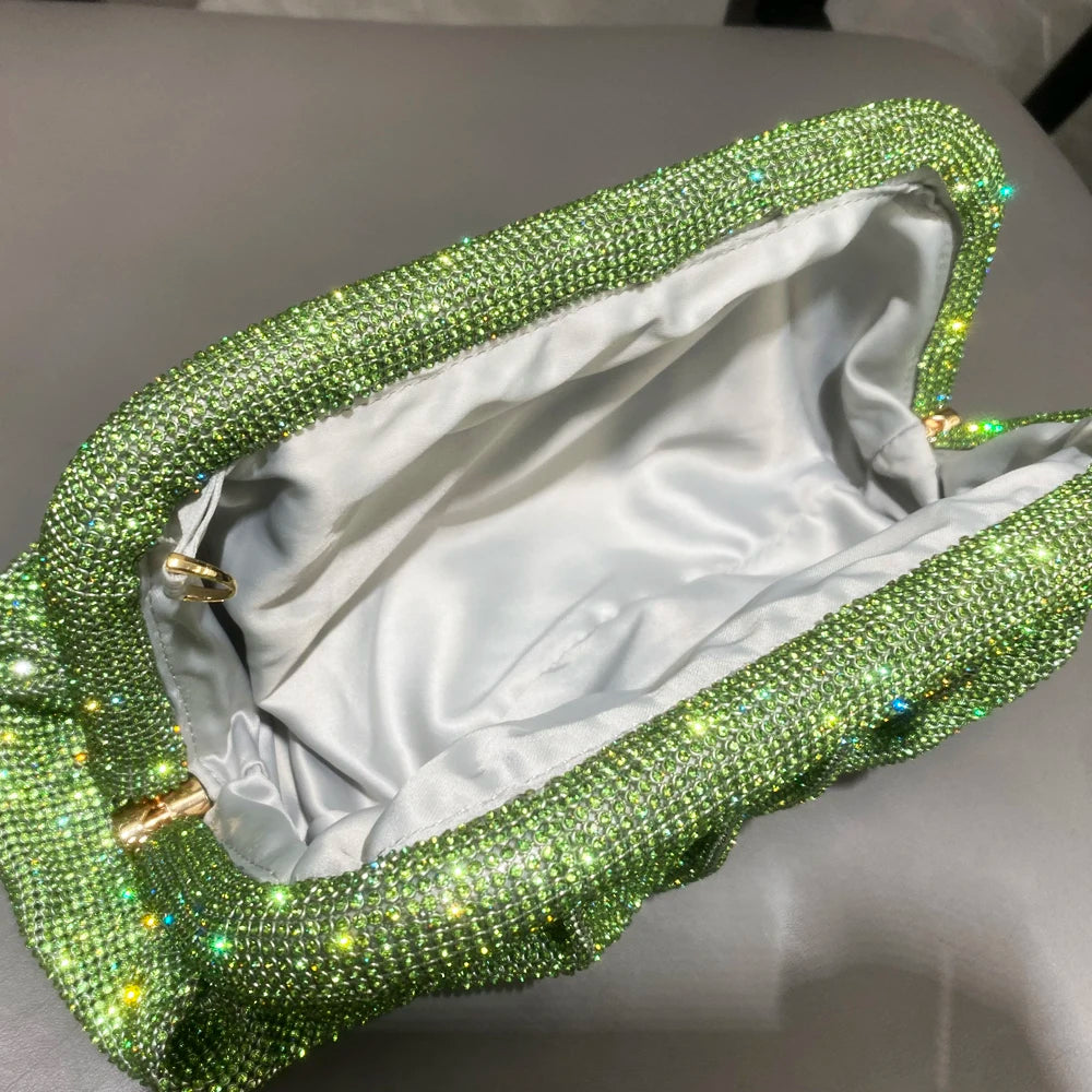 Pochette de soirée faite main ornée de strass brillants – Sac à main de luxe plissé pour mariage et soirée – Haute qualité