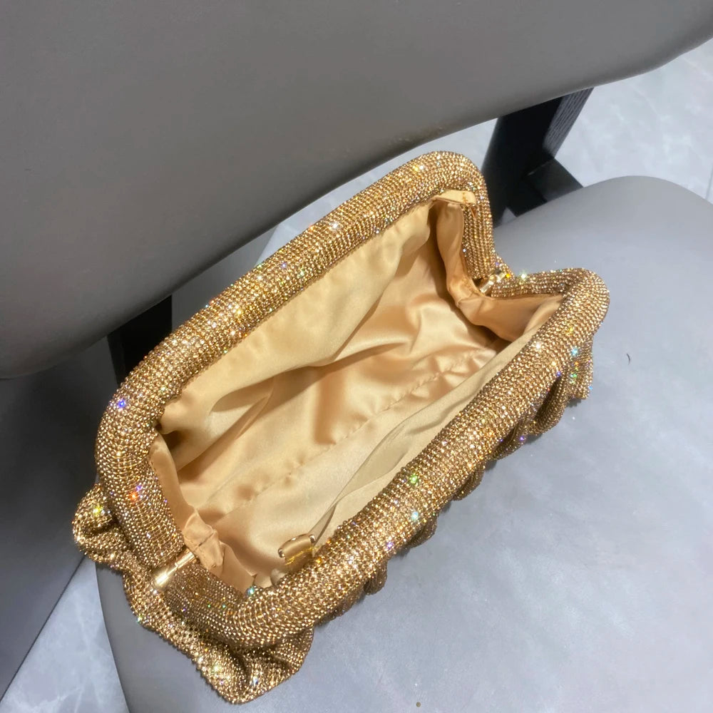Pochette de soirée faite main ornée de strass brillants – Sac à main de luxe plissé pour mariage et soirée – Haute qualité