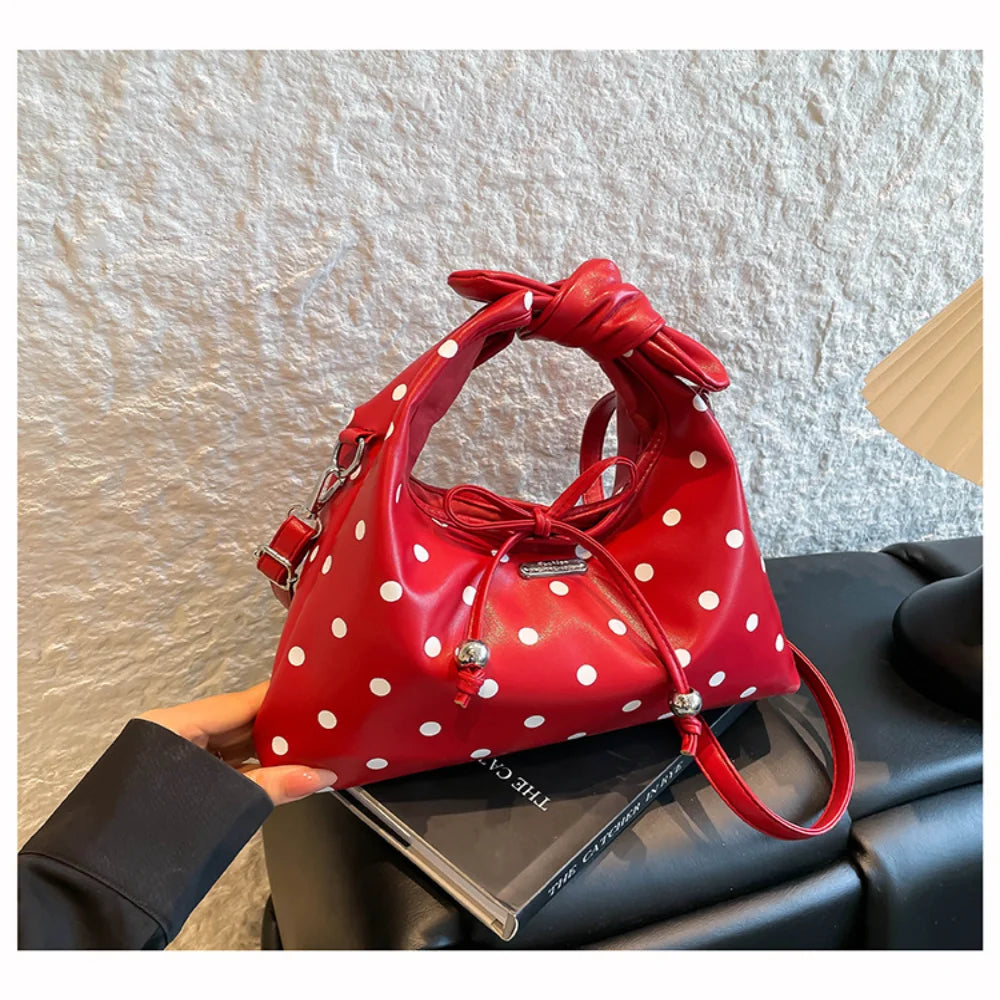 Sac polyvalent pour femme : sac à bandoulière en cuir rétro avec nœud, porté croisé, modèle original à pois, idéal pour le quotidien et les sorties décontractées.