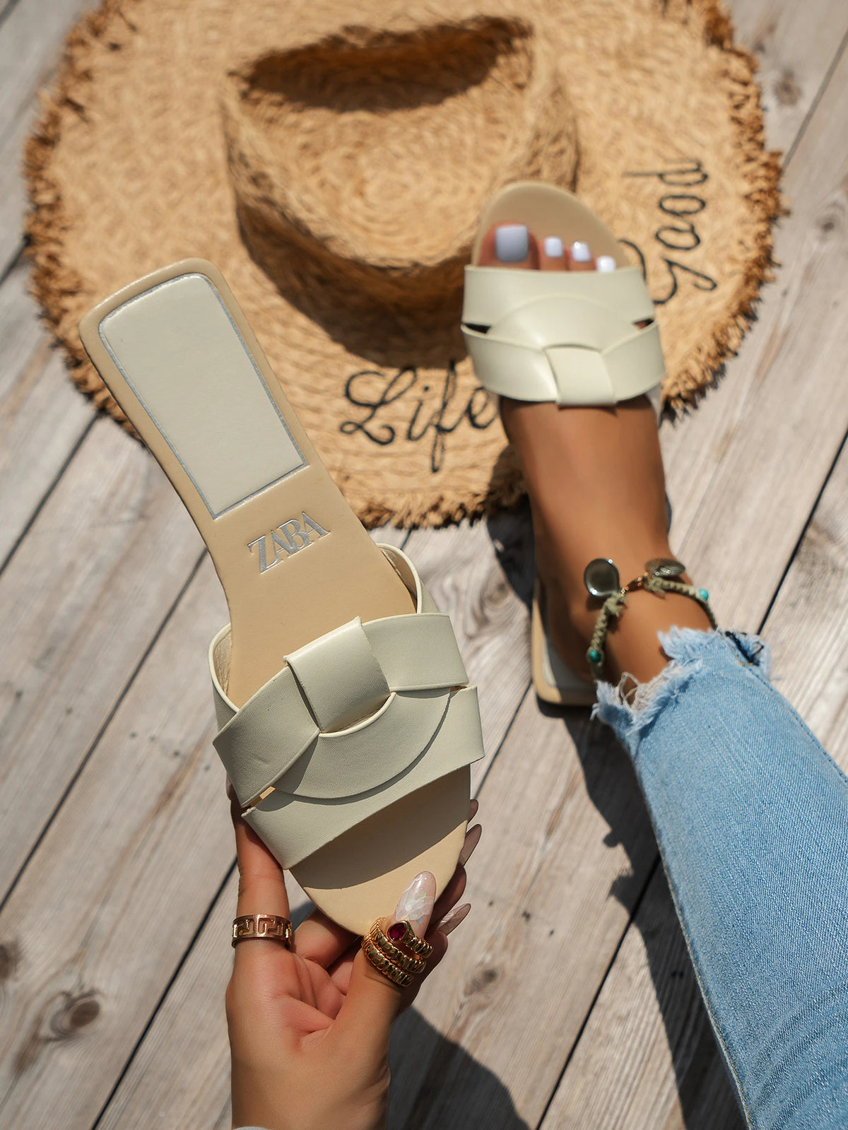 Sandales pour femme de luxe tendance 2026 – Modèle tressé confortable, style décontracté pour l'été, mules plates (grandes tailles disponibles)