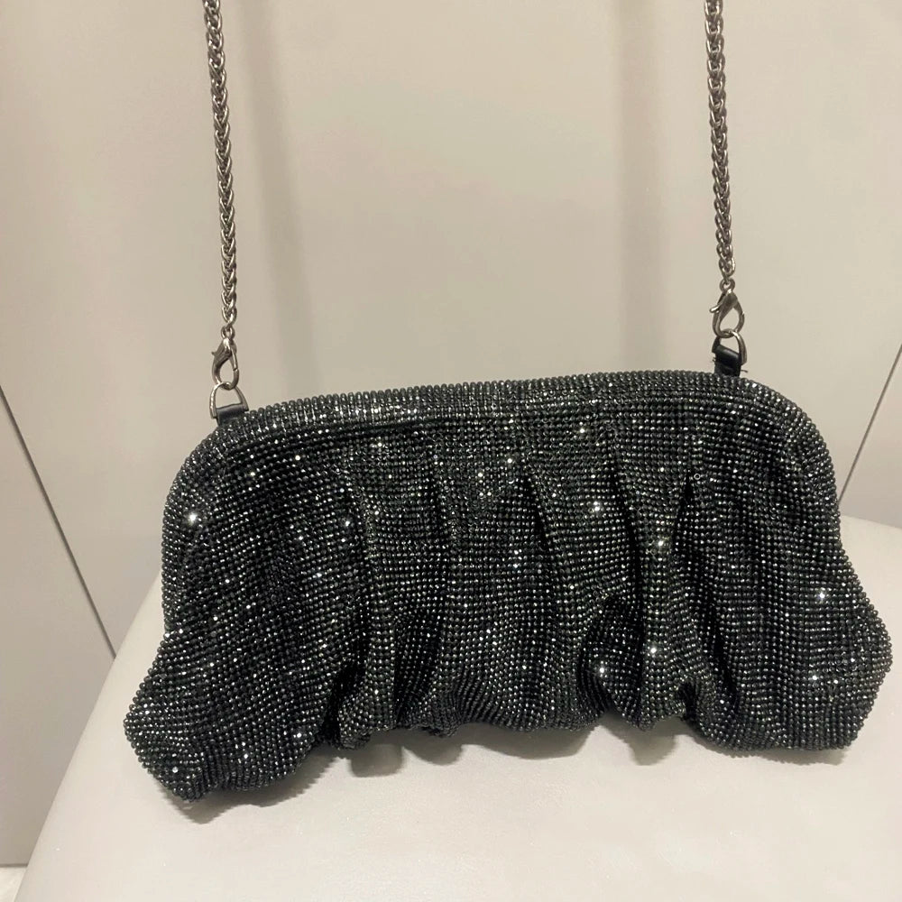 Pochette de soirée faite main ornée de strass brillants – Sac à main de luxe plissé pour mariage et soirée – Haute qualité