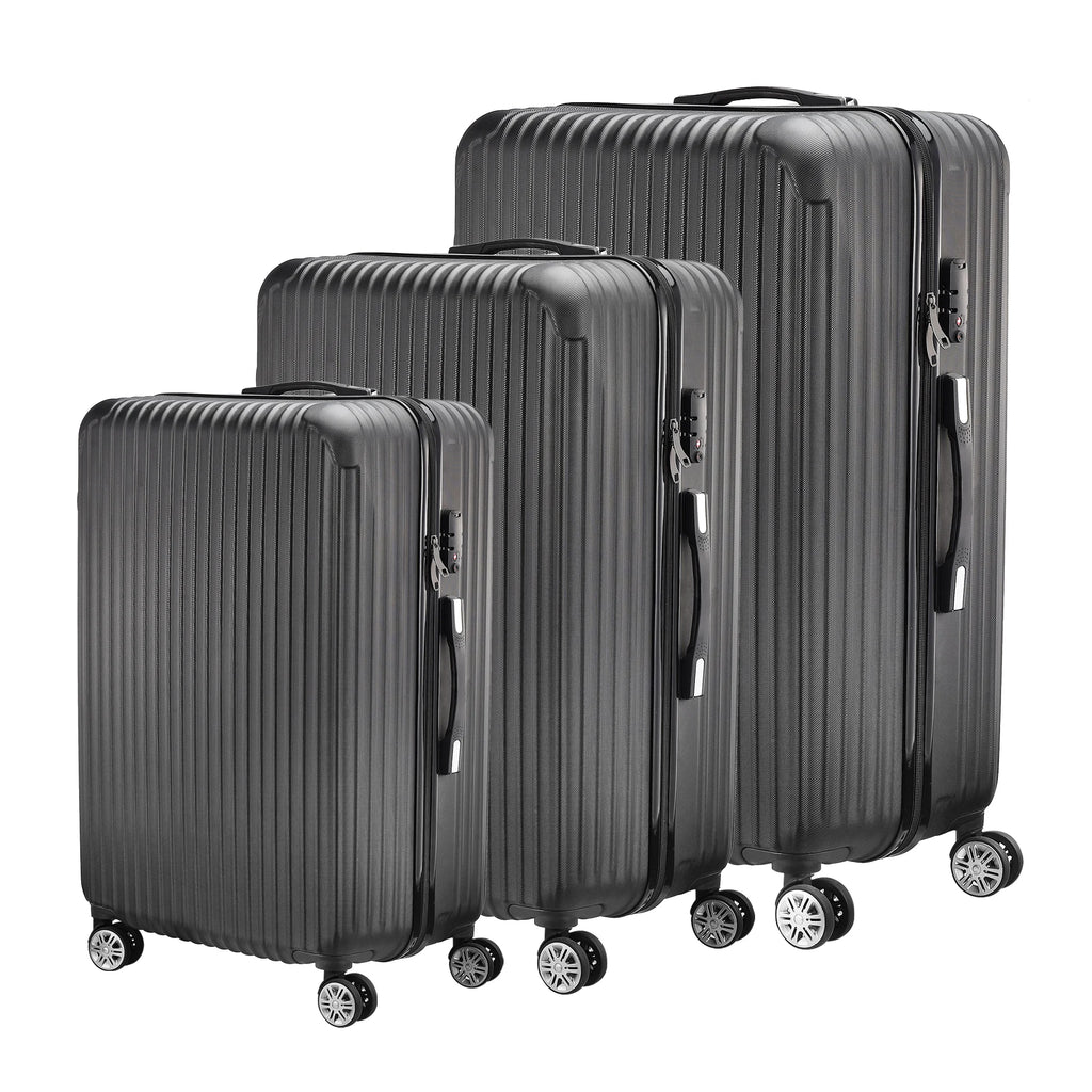 3-piece suitcase set 20-24- 28" Set ABS hard shell travel luggage set 4 wheels zipper telescopic pull rod M-L-XL set Black