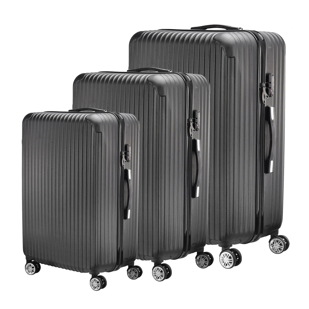 3-piece suitcase set 20-24- 28" Set ABS hard shell travel luggage set 4 wheels zipper telescopic pull rod M-L-XL set Black