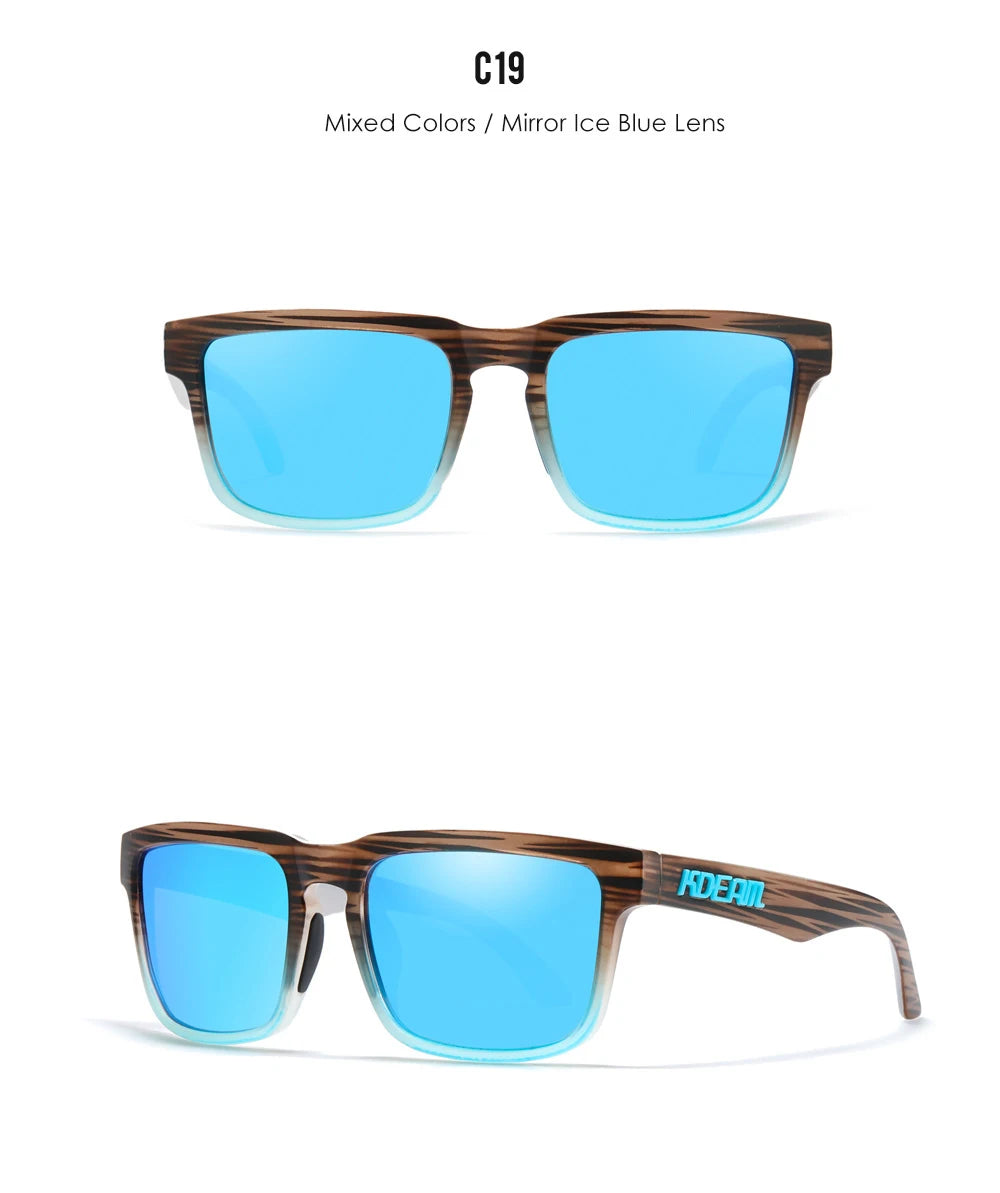 Nouvelles lunettes de soleil carrées pour hommes de la marque KDEAM – Haute qualité, style sportif, verres polarisés avec revêtement réfléchissant effet miroir.