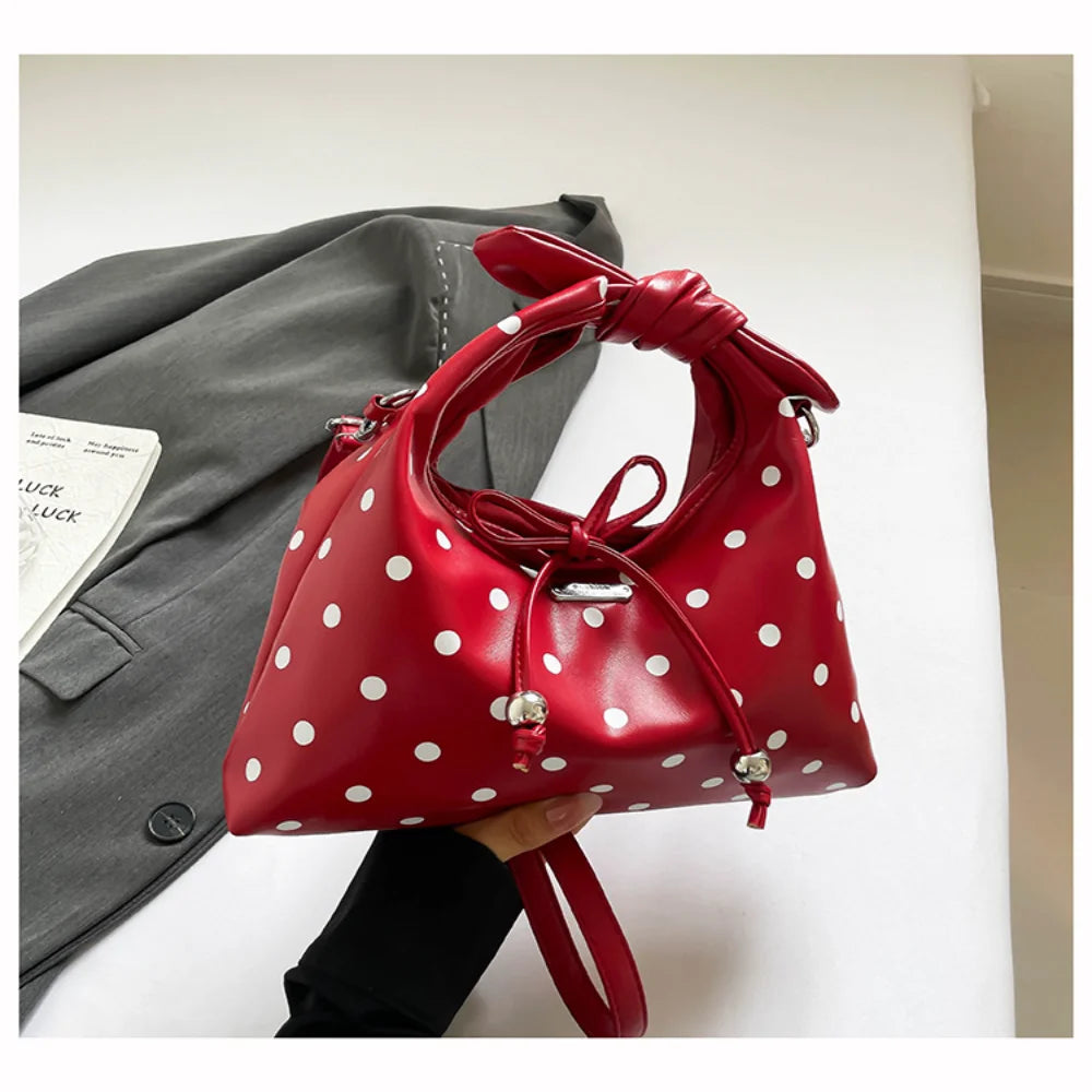 Sac polyvalent pour femme : sac à bandoulière en cuir rétro avec nœud, porté croisé, modèle original à pois, idéal pour le quotidien et les sorties décontractées.