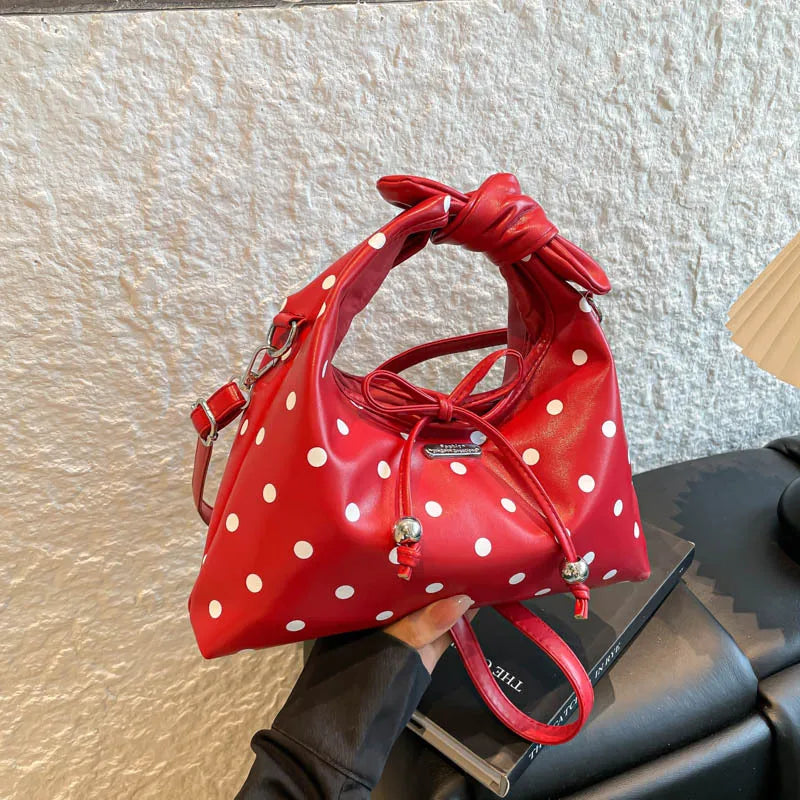 Sac polyvalent pour femme : sac à bandoulière en cuir rétro avec nœud, porté croisé, modèle original à pois, idéal pour le quotidien et les sorties décontractées.