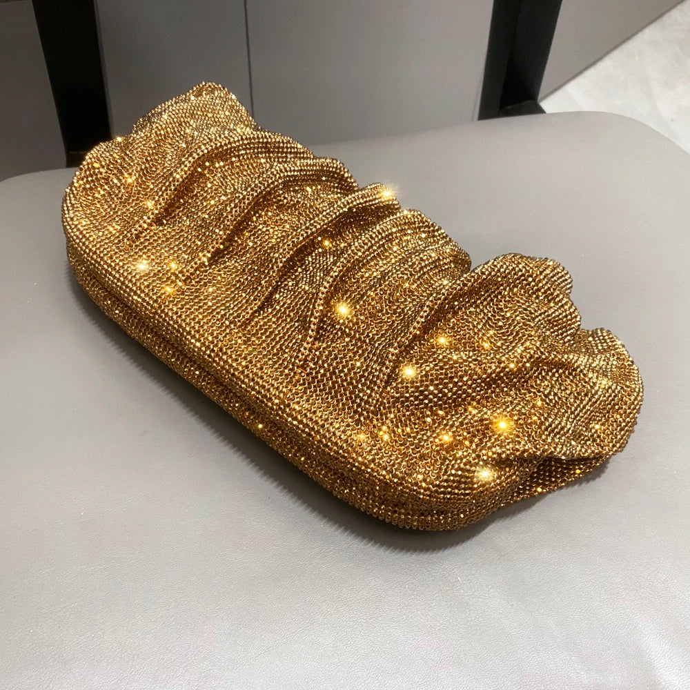 Pochette de soirée faite main ornée de strass brillants – Sac à main de luxe plissé pour mariage et soirée – Haute qualité
