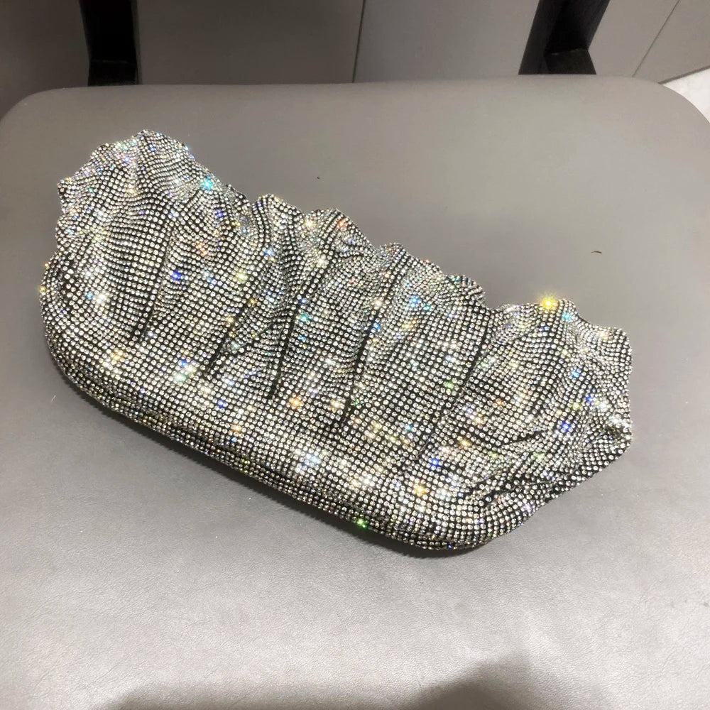Pochette de soirée faite main ornée de strass brillants – Sac à main de luxe plissé pour mariage et soirée – Haute qualité