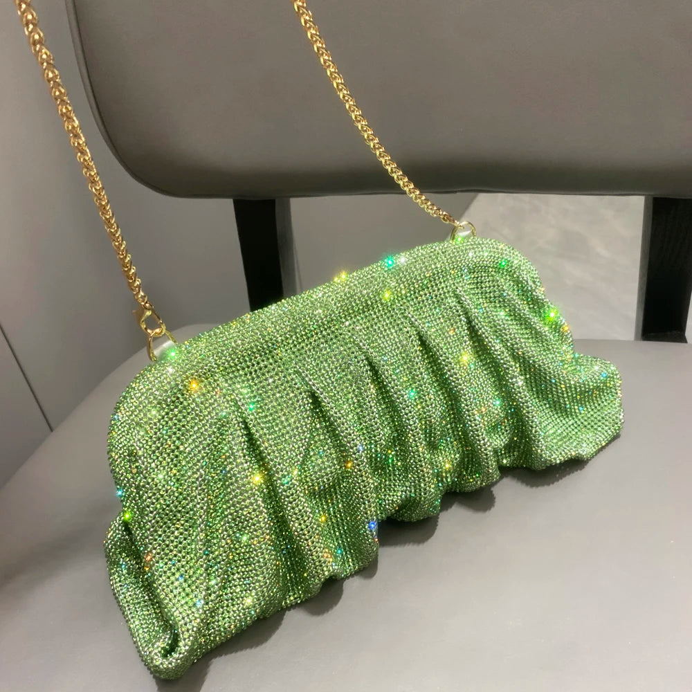 Pochette de soirée faite main ornée de strass brillants – Sac à main de luxe plissé pour mariage et soirée – Haute qualité