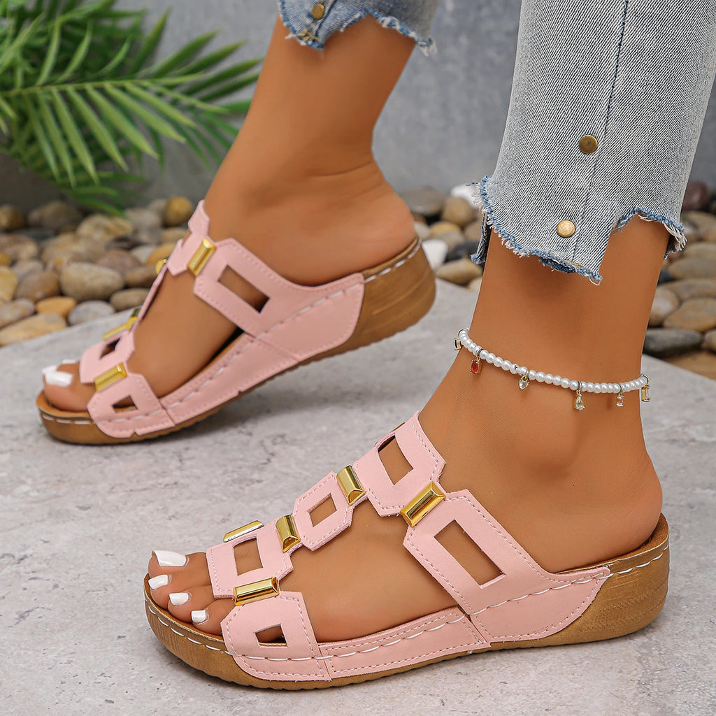 Sandales pour femme style romain (grandes tailles) – Mules de plage à bout ouvert, compensées d'été, chaussures d'extérieur confortables et faciles à enfiler