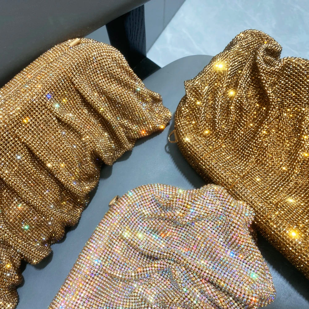 Pochette de soirée faite main ornée de strass brillants – Sac à main de luxe plissé pour mariage et soirée – Haute qualité