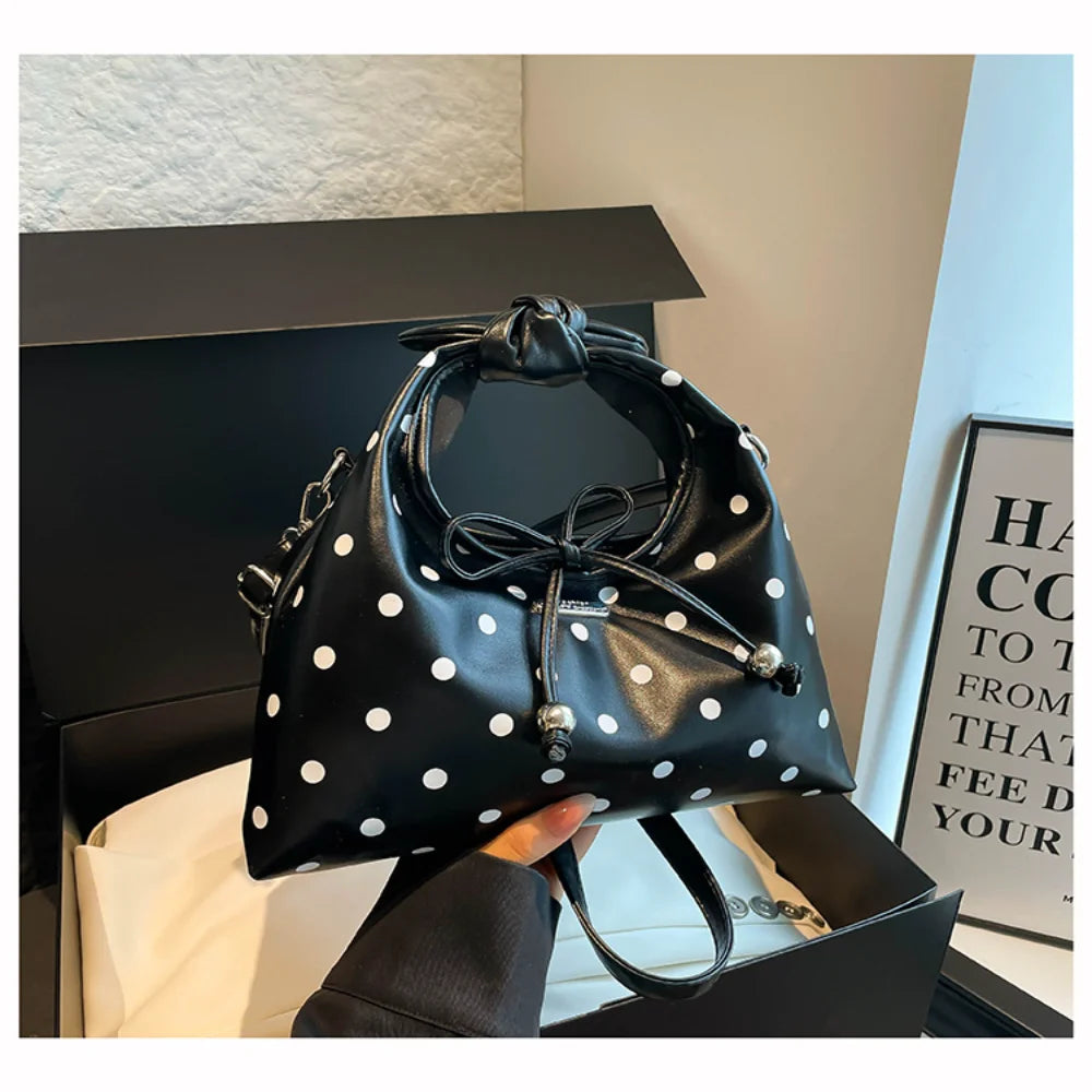 Sac polyvalent pour femme : sac à bandoulière en cuir rétro avec nœud, porté croisé, modèle original à pois, idéal pour le quotidien et les sorties décontractées.