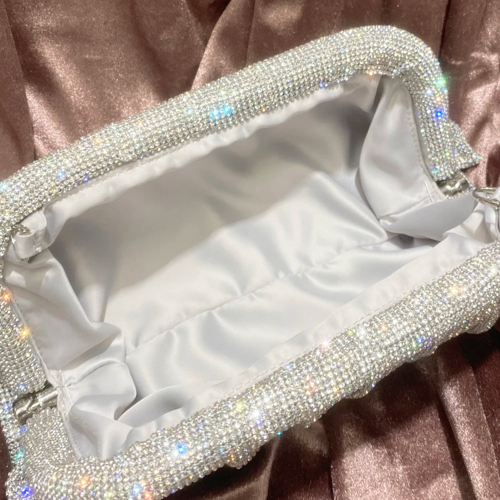 Pochette de soirée faite main ornée de strass brillants – Sac à main de luxe plissé pour mariage et soirée – Haute qualité