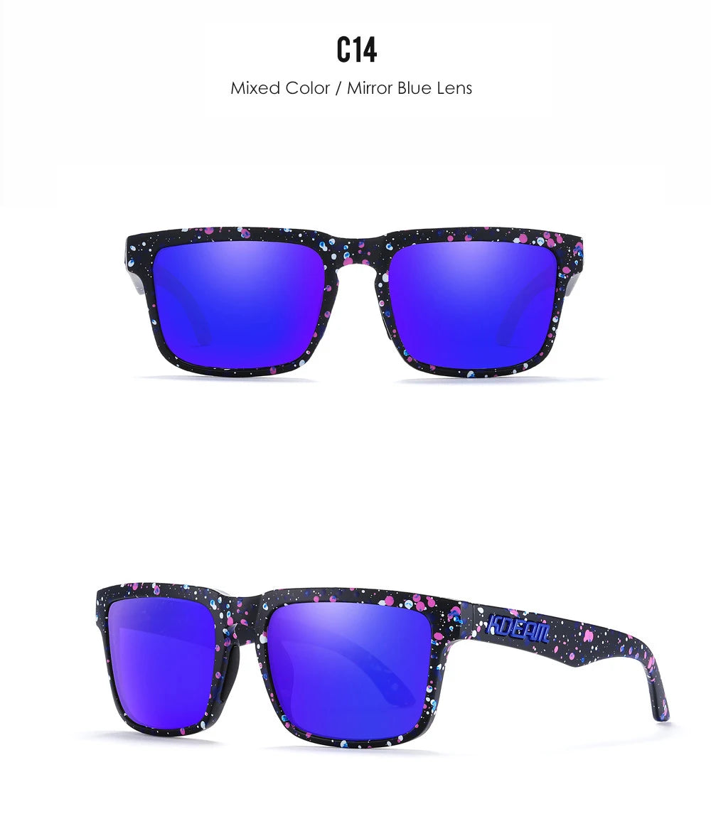 Nouvelles lunettes de soleil carrées pour hommes de la marque KDEAM – Haute qualité, style sportif, verres polarisés avec revêtement réfléchissant effet miroir.