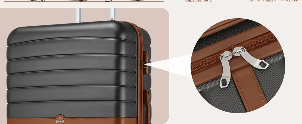 KONO Hard Shell Case (55/66/76 cm) PC suitcase Set with 360 ° Roll & Combination Lock