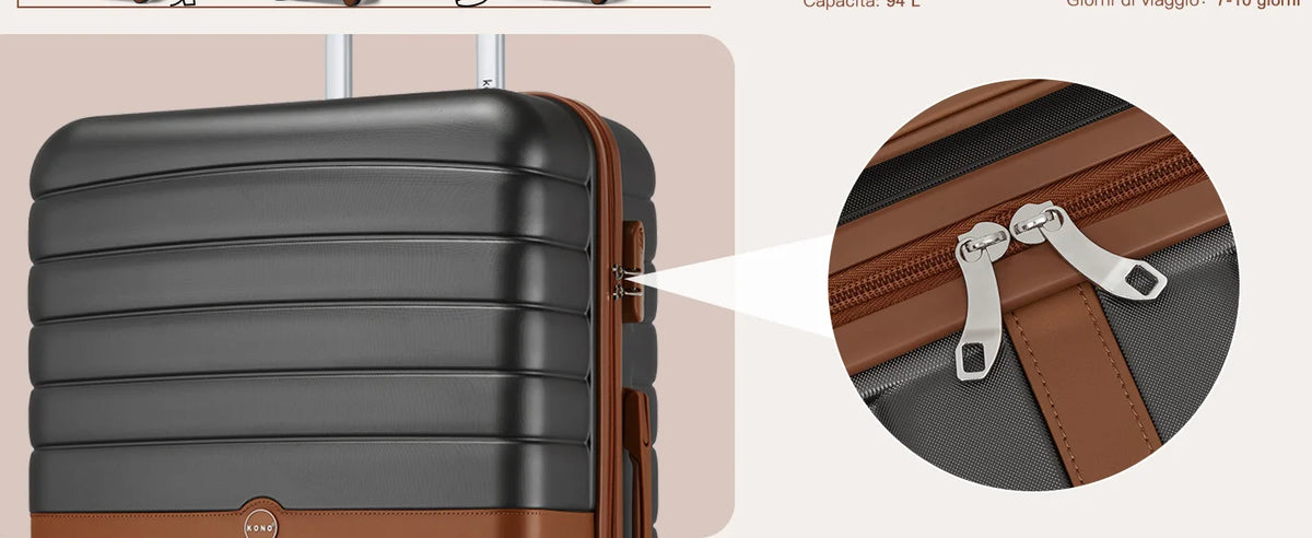 KONO Hard Shell Case (55/66/76 cm) PC suitcase Set with 360 ° Roll & Combination Lock