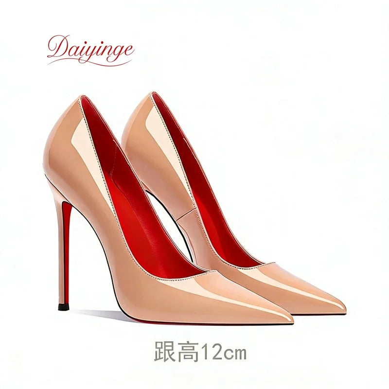 Chaussures pour femme tendance 2026 – Escarpins de luxe à talons aiguilles (12 cm), bout pointu et semelles rouges – Confortables, idéales pour soirées, cérémonies et mariages