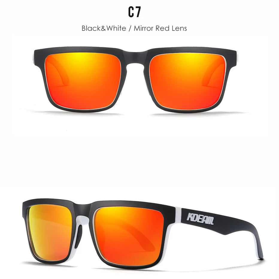 Nouvelles lunettes de soleil carrées pour hommes de la marque KDEAM – Haute qualité, style sportif, verres polarisés avec revêtement réfléchissant effet miroir.