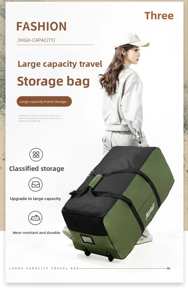 Spring Student Luggage Large Capacity Foldable Checked Bag Residential Quilt Storage Travel with Wheels