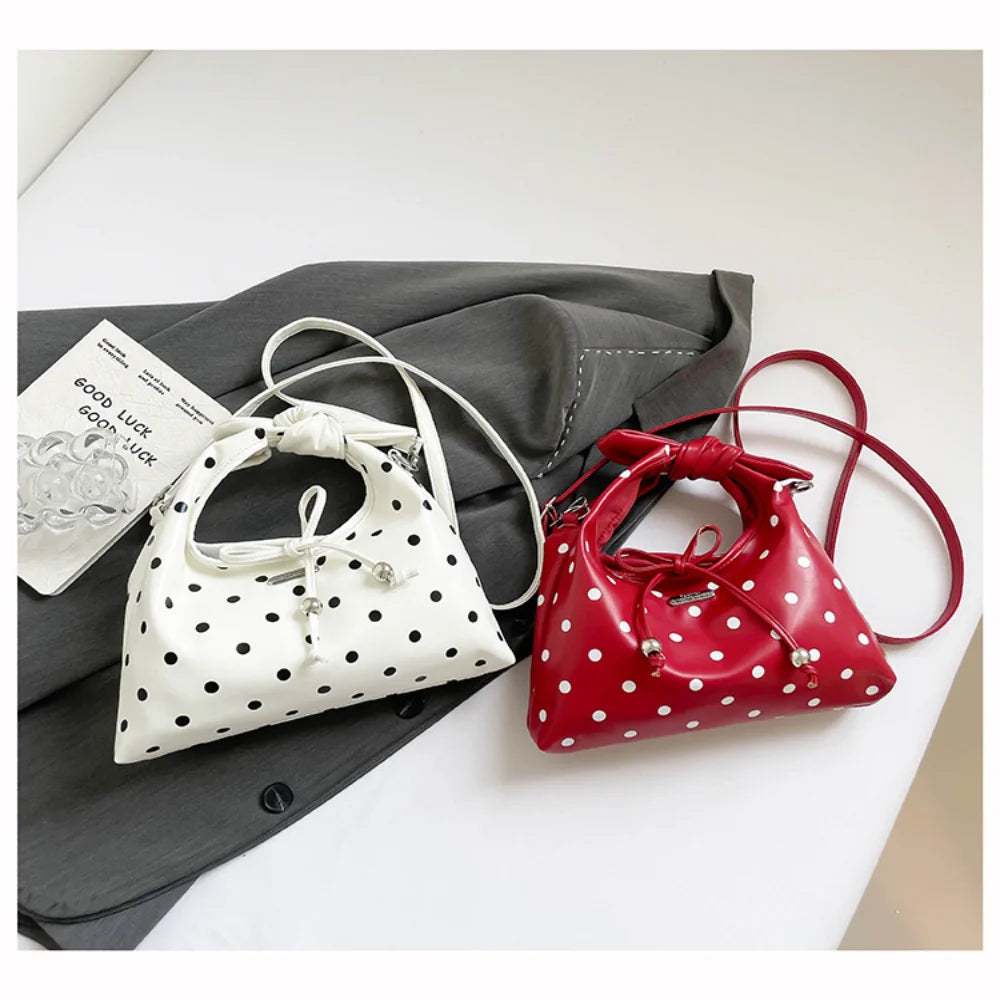 Sac polyvalent pour femme : sac à bandoulière en cuir rétro avec nœud, porté croisé, modèle original à pois, idéal pour le quotidien et les sorties décontractées.
