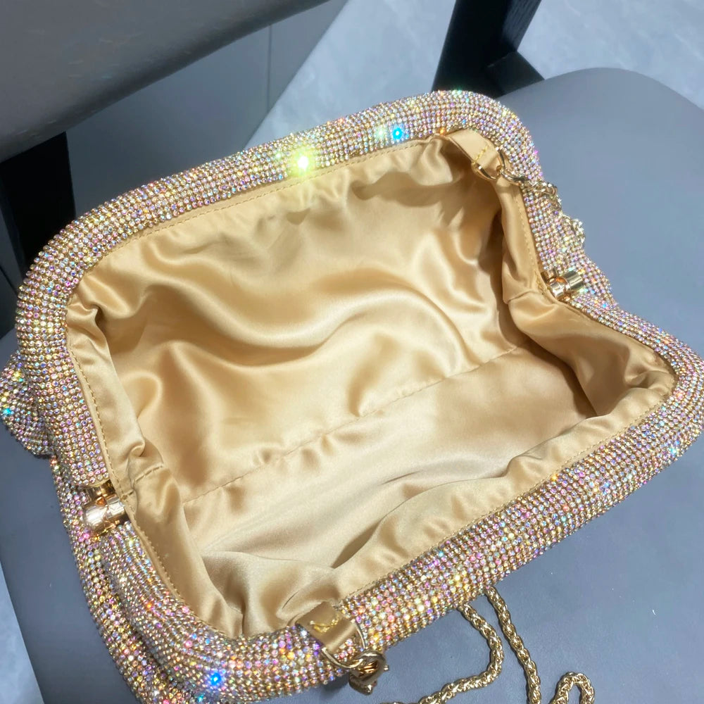 Pochette de soirée faite main ornée de strass brillants – Sac à main de luxe plissé pour mariage et soirée – Haute qualité