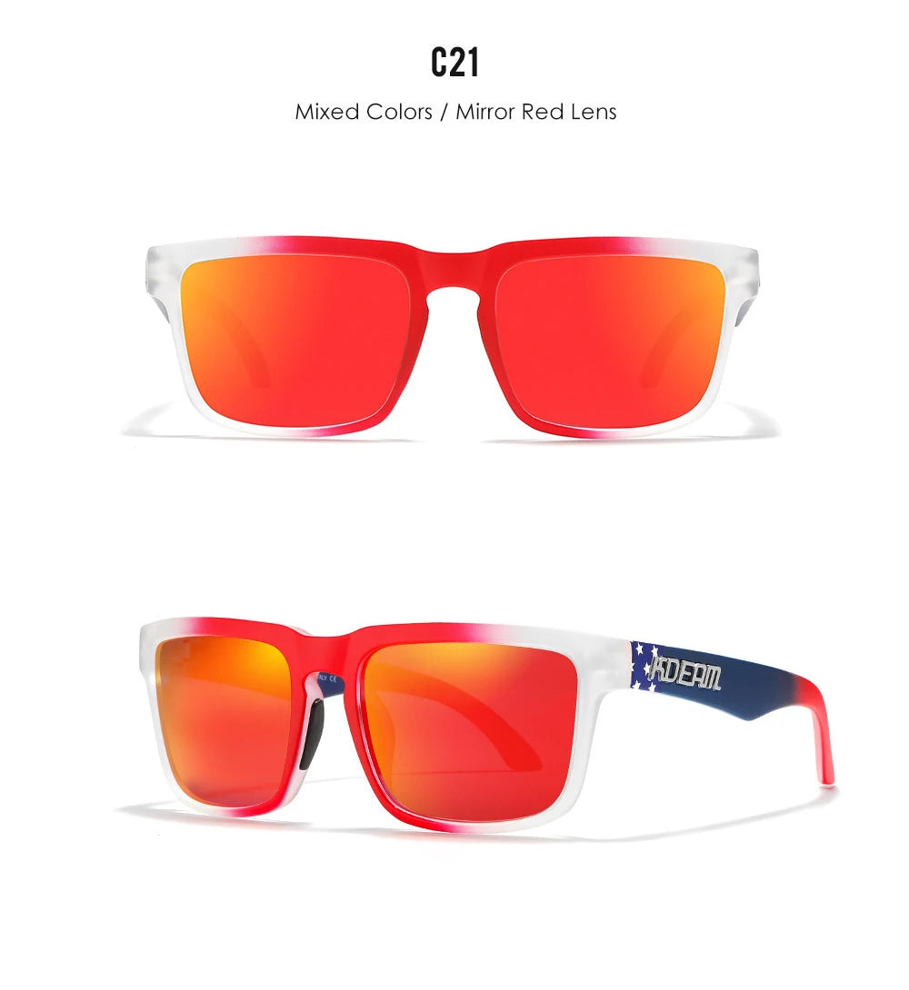 Nouvelles lunettes de soleil carrées pour hommes de la marque KDEAM – Haute qualité, style sportif, verres polarisés avec revêtement réfléchissant effet miroir.